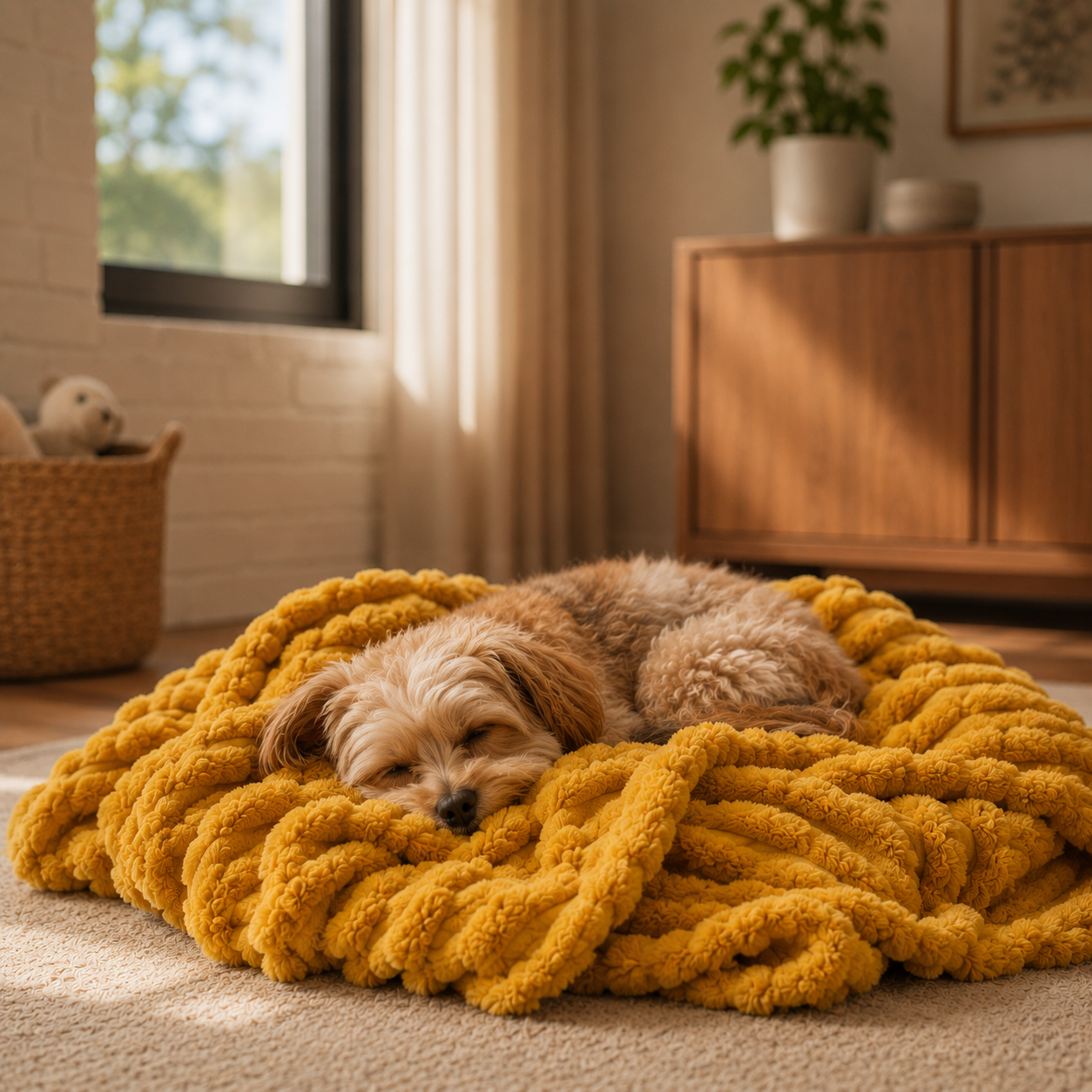 Dog sleeping peacefully on blanket — scent comfort